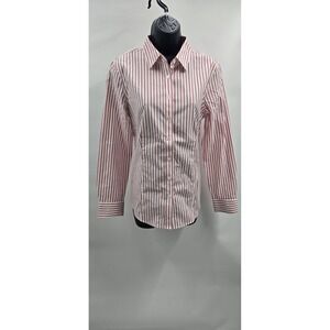 Talbots Button Down Shirt Women's Size 8 Dark Coral White Stripe New With Tags